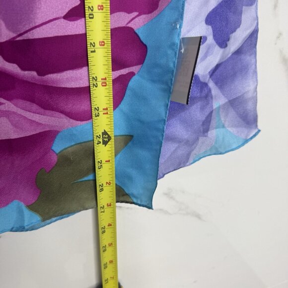 ADRIENNE VITTADINI Silk Scarf Floral Teal Rectangle 11”x54” Art To Wear Resort - Picture 7 of 9